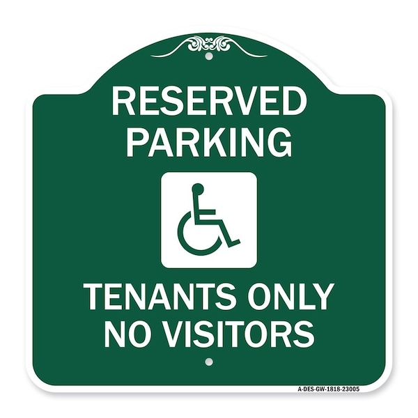 Signmission Reserved Parking Tenants No Visitors W/ Graphic, Green & White Alum Sign, 18" x 18", GW-1818-23005 A-DES-GW-1818-23005 - main